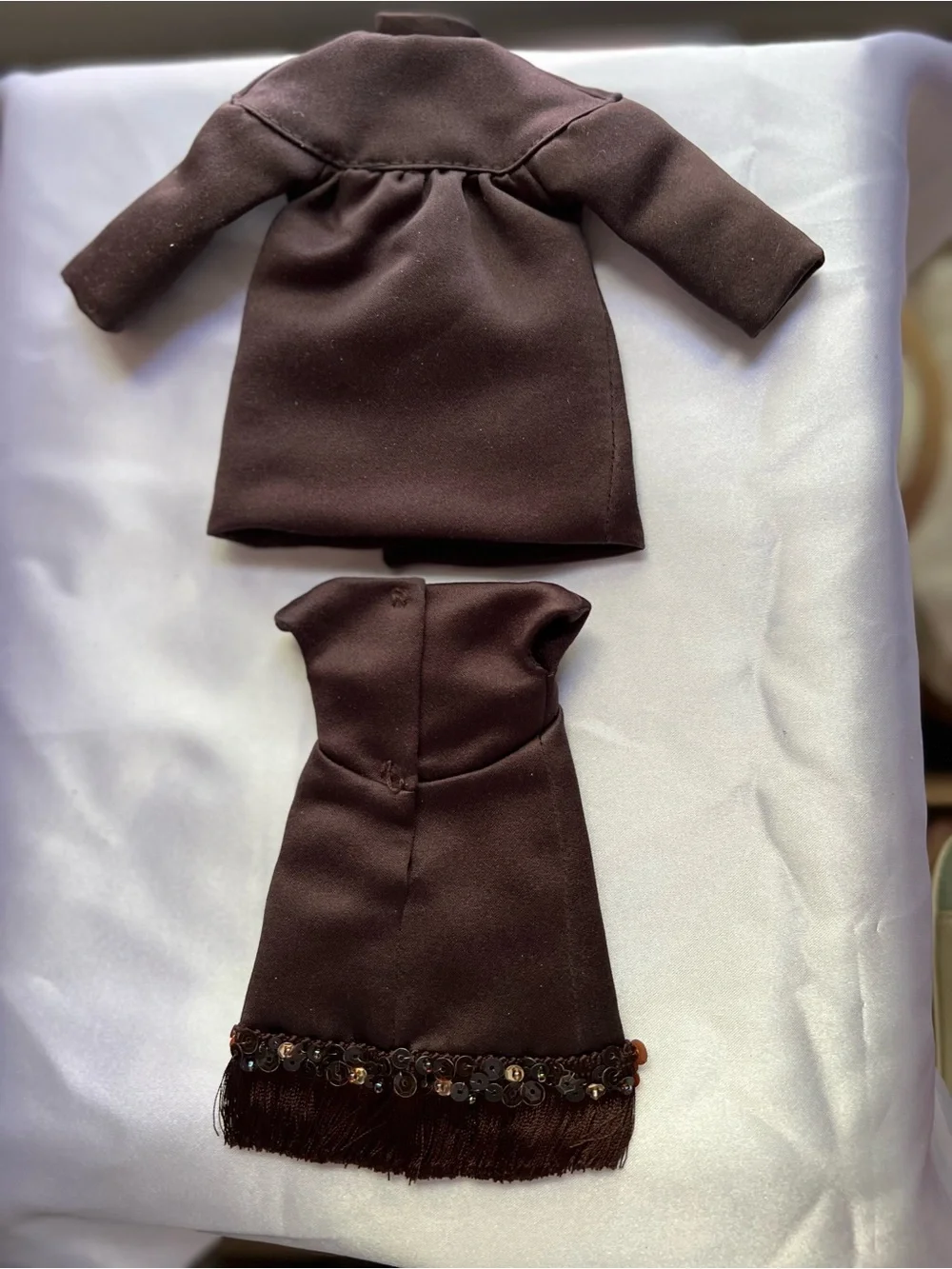Barbie Brown Coat and Fringe-Trim Dress Set